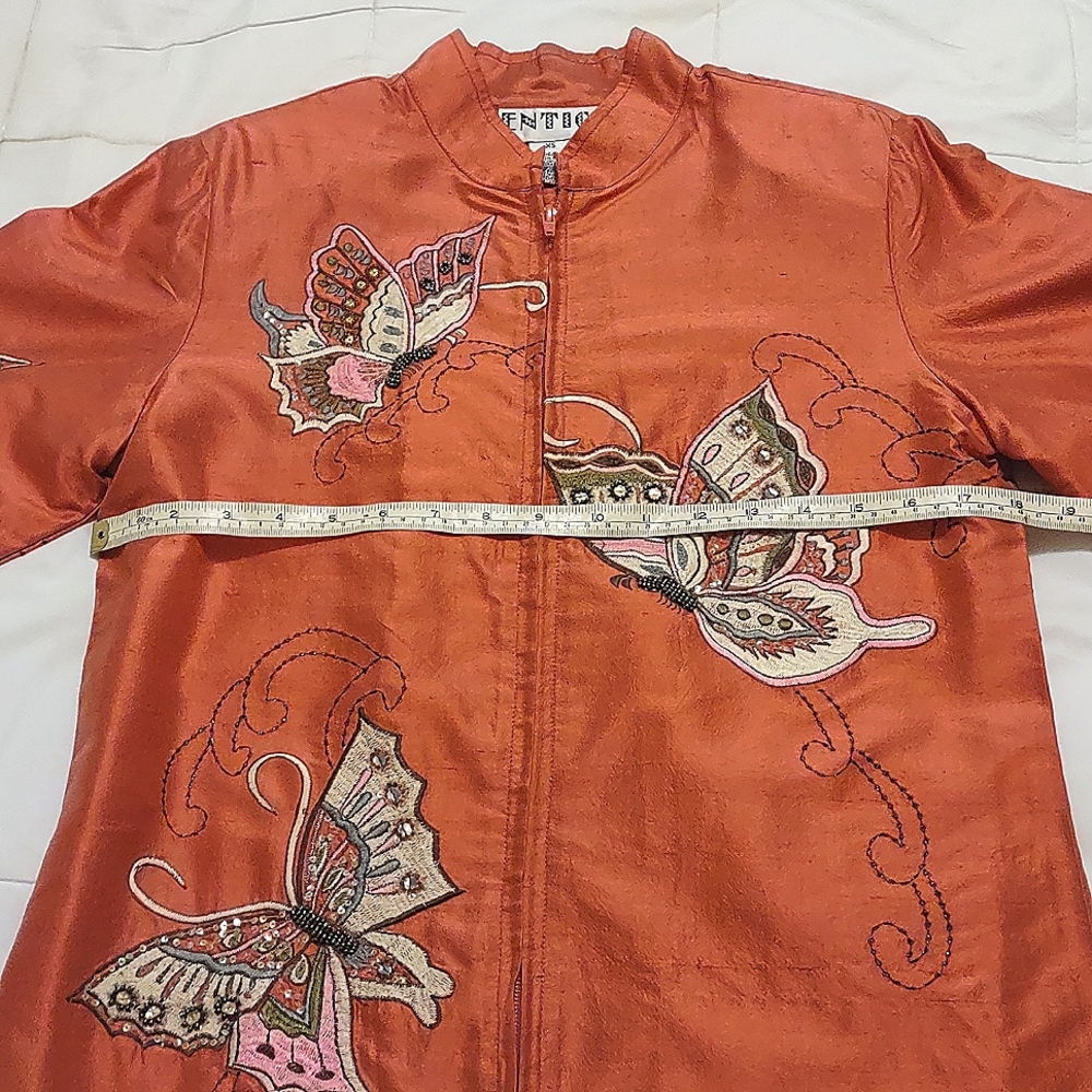 Silk Jacket, Unique Butterfly Design, Heavy Embroidery, Beads, Reversible